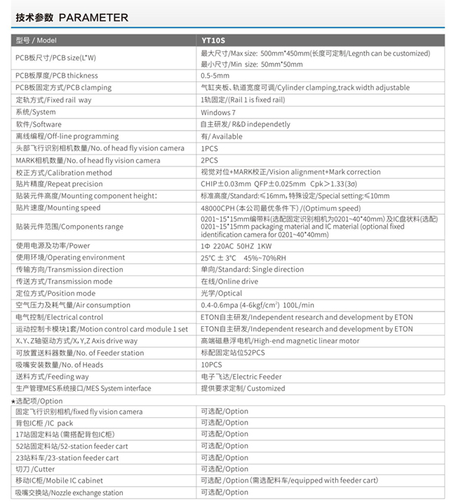 易通YT10S貼片機(jī)技術(shù)參數(shù) 易通YT10S貼片機(jī)技術(shù)參數(shù)